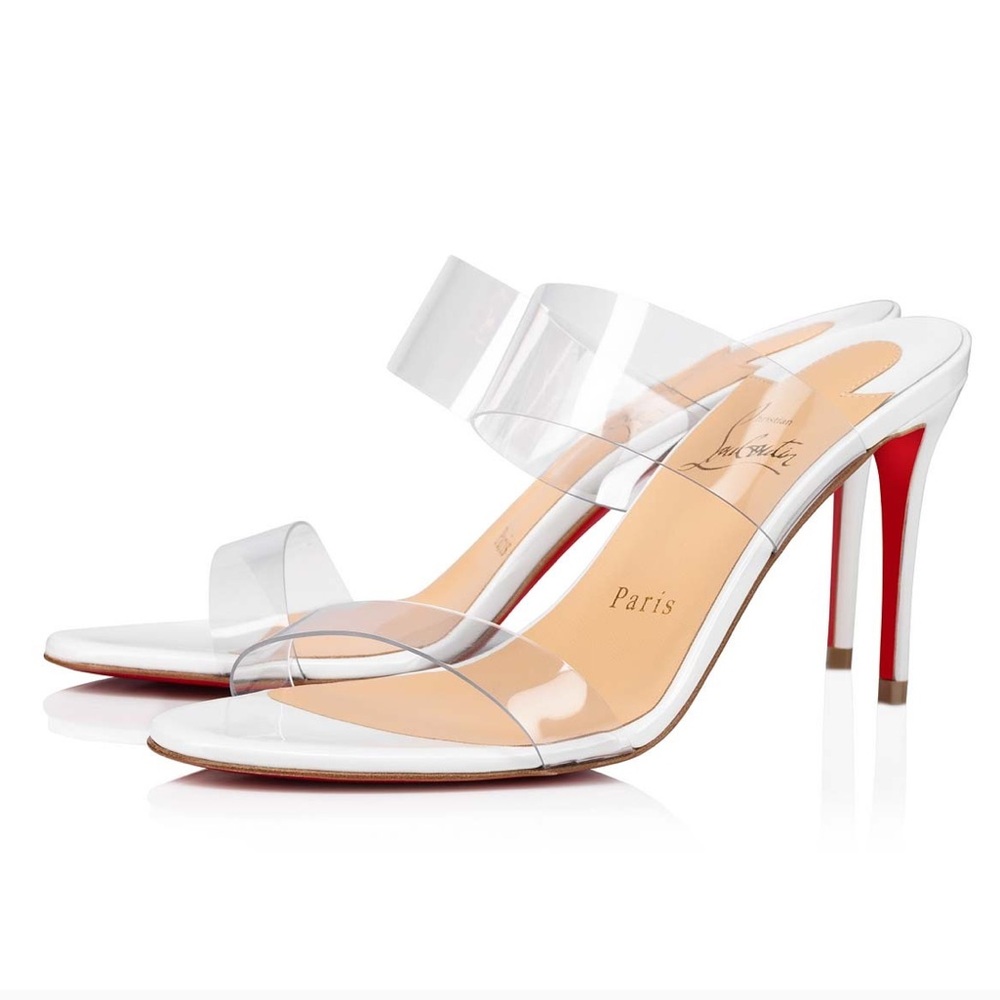 Christian Louboutin “Just Nothing” 85 mm Clear and White Heels, box and dust bag